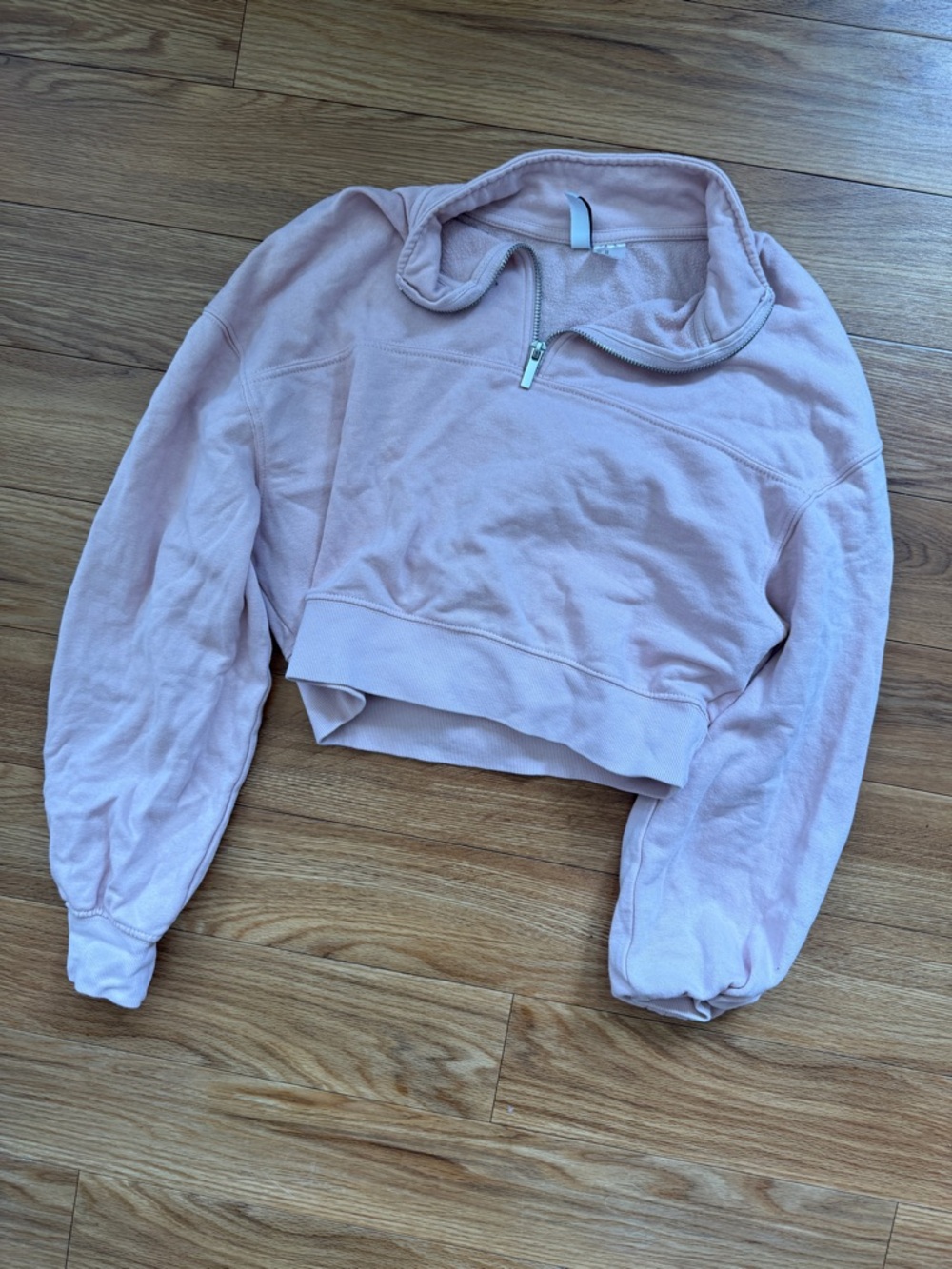 H&M Cropped Quarter-Zip Sweatshirt - Pale Pink